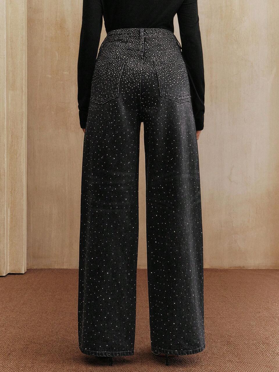 Blue Flare Leg Pants, Suitable For Fall/Winter, Christmas, New Year, Elegant, Luxury, Chic, Casual