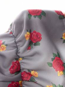 SHEIN Tween Girl Cute Summer Doll Collar Short Sleeve Floral Print Dress With Long Cardigan Set - Grey - View 6