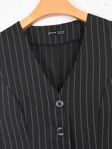 Modelyn Chaqueta delgada sin mangas con estampado de rayas, de talla grande, de moda y elegante, para primavera/verano - Negro - Ver 3