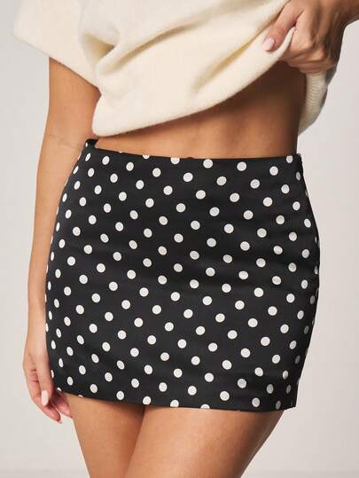 MISSGUIDED Minifalda de lunares de cintura alta vintage y retro, falda lápiz ajustada y corta, linda y ceñida, perfecta para fiestas y salir de noche