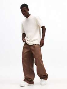 SUMWON Wide Fit Pleated Sweatpants With Elastic Waistband Casual Loose Fit Comfortable Everyday Lounge Pants For Relaxed Streetwear Style - Brown - View 3
