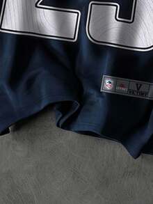 ROMWE MEN Street Life Men's Contrast Stripe & Numeric Print Crew Neck Long Sleeve Pullover Sweatshirt