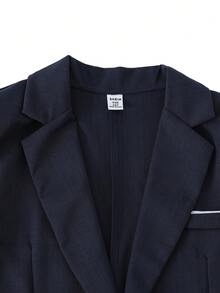 SHEIN 2pcs/Set Teen Boy Gentleman Suit, Slim Fit Blazer Jacket + Trousers, High-Quality Blended Fabric, Elegant, Formal Outfit Suitable For Spring/Summer, Birthday Party, Evening Event, Performance, Hosting, Wedding Season, Valentine's Day, Birthday, Wedding, Graduation - Navy Blue - View 8