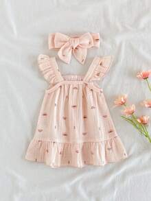 Vintaside Kids 新生儿夏季无袖休闲西式连衣裙，适合日常休闲穿着，如居家休闲、户外露营等。 - 卡其色 - 查看 2