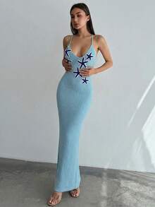 Aloruh Đầm slip hoa móc thủ công ôm sát dành cho nữ, thích hợp cho buổi hẹn hò lãng mạn và kỳ nghỉ biển, mùa xuân/hè. - Màu xanh lam - Xem 4