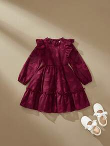 SHEIN Đầm voan hoa cắt xẻ cho bé gái (trẻ mới biết đi), bộ đồ gia đình đồng bộ. - Đỏ - Xem 4