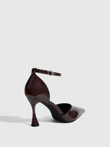 CUCCOO SZL Zapatos de tacón alto para mujer, nuevos para otoño, zapatos de vestir para mujer de punta en color marrón, tacón en forma de copa de vino, punta cerrada, elegantes tacones de aguja de 9.5 cm, con correa trasera y material de PU, tacones altos burdeos versátiles y cómodos, adecuados para uso diario, fiestas, Navidad, Acción de Gracias, San Valentín, citas y eventos