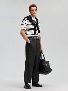 Officeau Promotion Men's Casual Colorblock Striped Short Sleeve Knit Top, Versatile For Daily Wear, Spring/Summer Spring To Summer - Multicolor - View 5