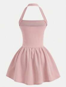 Firerie Kids Firerie Kids Tween Girls Casual Elegant Knit Spaghetti Strap Snug Fit Ruffle A-Line Mini Dress, Suitable For Party, Outing, Back To School Outfit - Dusty Pink - View 2