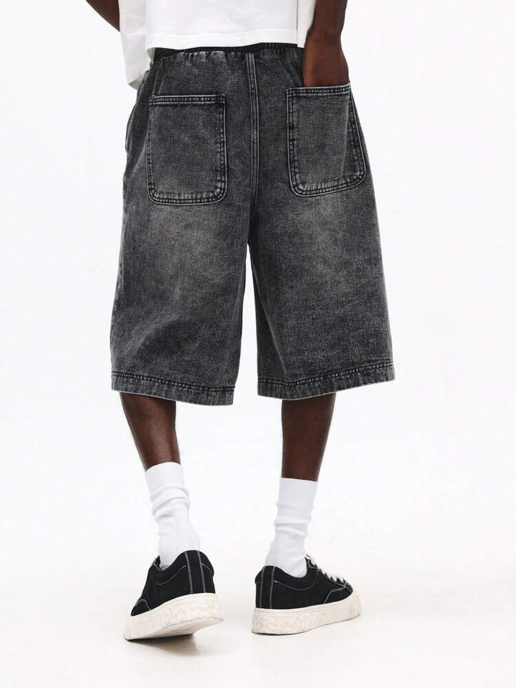워싱 데님 루즈핏 무릎 길이 반바지