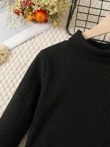 SHEIN Conjunto de camiseta de manga larga acanalada y falda de tweed a cuadros con botones elegante y de oficina para adolescentes - Blanco y Negro - Ver 7