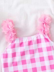 Emery Rose Kids Emery Rose Kids 女童格子3D花卉边饰泳衣，春夏款 - 淺粉色 - 查看 7