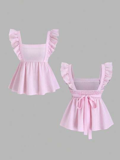 Sweetra Blusa elegante con lazo decorativo, diseño de espalda descubierta y cintura con lazo, manga corta, versátil y femenina, color rosa