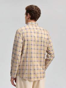 Officeau New Fashion Casual Plaid Print Long Sleeve Shirt, Fall Spring To Summer - Khaki - View 3
