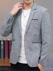 Manfinity Mode Men's Casual Contrast Trim Pocket Long Sleeve Blazer - Grey - View 4