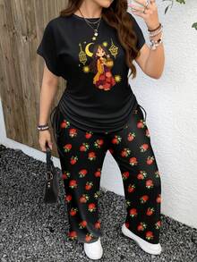 EMERY ROSE 花卉印花休闲简约豹纹图案加大码两件套，适合春夏穿着 - 彩色 - 查看 3