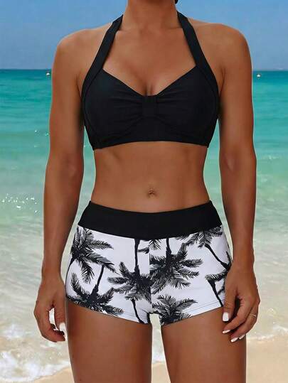 Swim Lushoire Women's Beach Vacation Casual Halter Bikini Set