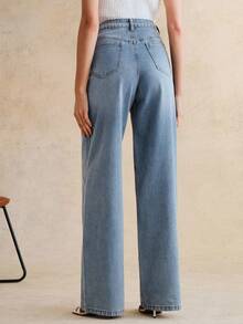 Anewsta 女士浪漫蕾丝刺绣水钻心形蓝色直筒牛仔裤，时尚百搭，适合春夏、派对、度假等场合。 - 藍色 - 查看 3