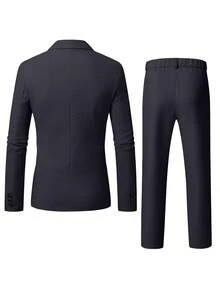 男士浅灰色V领休闲西装套装，春夏款 - 深灰色 - 查看 2