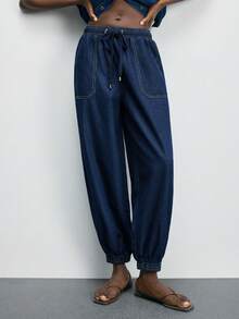 Maija Women's Casual Loose Drawstring Waist Jeans - Dark Wash - View 6