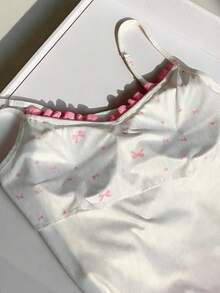 Comfortcana 女士休闲蝴蝶结印花吊带背心和短裤两件套，夏季 - 粉色 - 查看 7