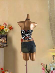 Attitoon Women's Casual Drawstring Tie-Front Cropped Tube Top - Multicolor - View 3