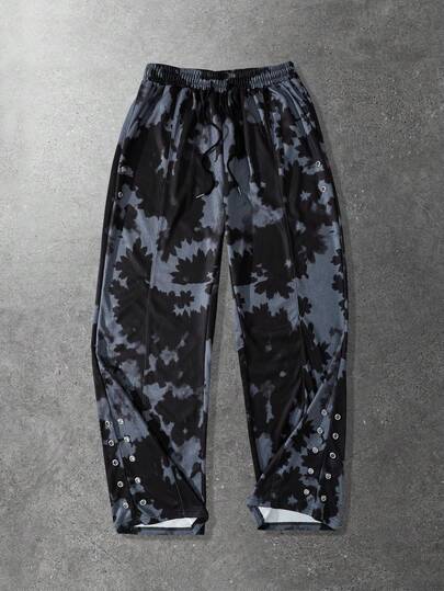 Pantalon de survêtement ample avec cordon de serrage à la taille, imprimé tie-dye avec œillets métalliques pour hommes