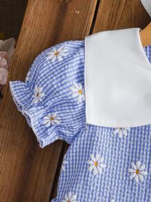 Genkimix Kids Đầm tay phồng kẻ caro họa tiết hoa cúc cho bé gái, cổ nơ, thích hợp cho những dịp thường nhật, thanh lịch và thời trang. - Nhiều màu - Xem 8