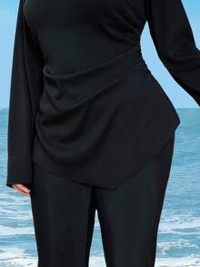 Swim Shayni 大码女士纯色喇叭袖泳衣上装 - 黑色 - 查看 5