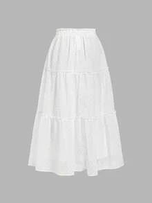 SHEIN MOD Ruffle Skirt Boho Long Skirt Break Paperbag Waist Frill Trim Ruffle Hem Skirt - White - View 2