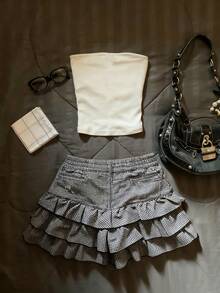 Glimmora 女士上衣/字母赛车图案印花/数码印花/女士露肩上衣/休闲简约时尚上衣/复古风无肩带修身背心，春夏款式 - 彩色 - 查看 2