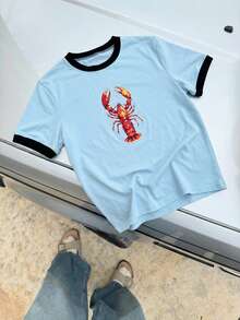 SWAVVY 男士休闲标准版型宽松短袖T恤，蓝色，撞色领口和袖口 - 藍色 - 查看 2