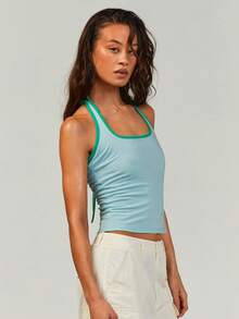 Athîral Women's Casual Sexy Vacation Style Contrast Binding Backless Tie-Front Camisole - Blue - View 4