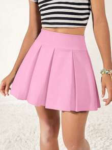 Coolane Kids Falda mini plisada de punto linda para niñas preadolescentes en verano - Rosa - Ver 4