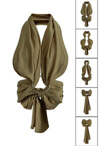 Olithes 女士绿色休闲假日露背褶皱性感上衣 - 綠色 - 查看 1