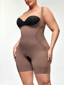 SHAPORA Mono de mujer de talla grande, moldea la cintura y el abdomen, levanta el trasero, diseño minimalista para dar forma al Body - Marrón Mocha - Ver 7