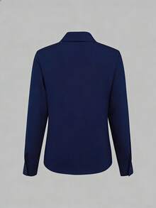 EMERY ROSE Áo khoác cardigan dài tay màu trơn dành cho nữ, kiểu dáng thường ngày. - Màu xanh hải quân - Xem 2