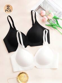 NudeFit 2pcs/Set Women's Seamless Wireless Bras, Soft Supportive Jelly Padded, Minimalist Solid Color Everyday Bras - Black and White - View 4