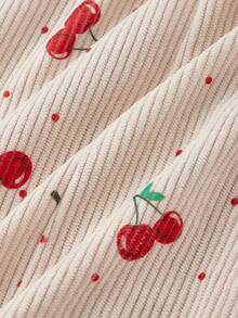 SHEIN MOD Women's Summer Casual Cherry Embroidery Front Buckle Dress, Suitable For Dates, Daily Casual Wear, Valentine's Day, Afternoon Tea.Beige Cherry Print Dress Red Fruit Pattern Green Accents Mini Length Button Front Sleeveless Adjustable Straps Fitted Silhouette Subtle Stripes Playful Cute Soft Texture Lightweight Feminine Classic Gentle Breathable Summery Delicate Charming Casual Style - Multicolor - View 4