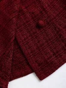 Sweetra Retro Off-Shoulder Design Collar Elegant Red Early Autumn Fashion Buckle Design French Elegant Versatile Commuter Chic Women Blazer - Burgundy - View 5