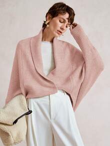 SHEIN Stylify Áo khoác cardigan dệt kim dáng rộng, vạt áo bất đối xứng, kiểu dáng mới dành cho nữ mùa Thu/Đông, thanh lịch, cao cấp, đa năng cho việc đi lại hàng ngày. - Hồng - Xem 7