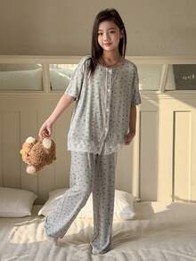 Dazy Kids Tween Girl Ditsy Floral Long Sleeve Top And Pants Pajama Set