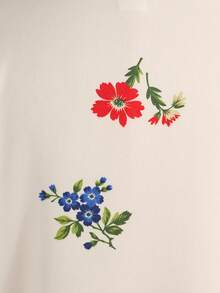 Teen Girl Floral Print V-Neck Long Sleeve Dress, Suitable For Vacation/Travel, Spring/Summer - Multicolor - View 9