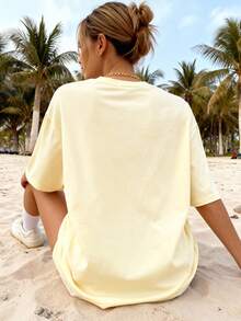 Sundraya 贝壳印花圆领女士沙滩度假长款T恤 - 黃色 - 查看 2