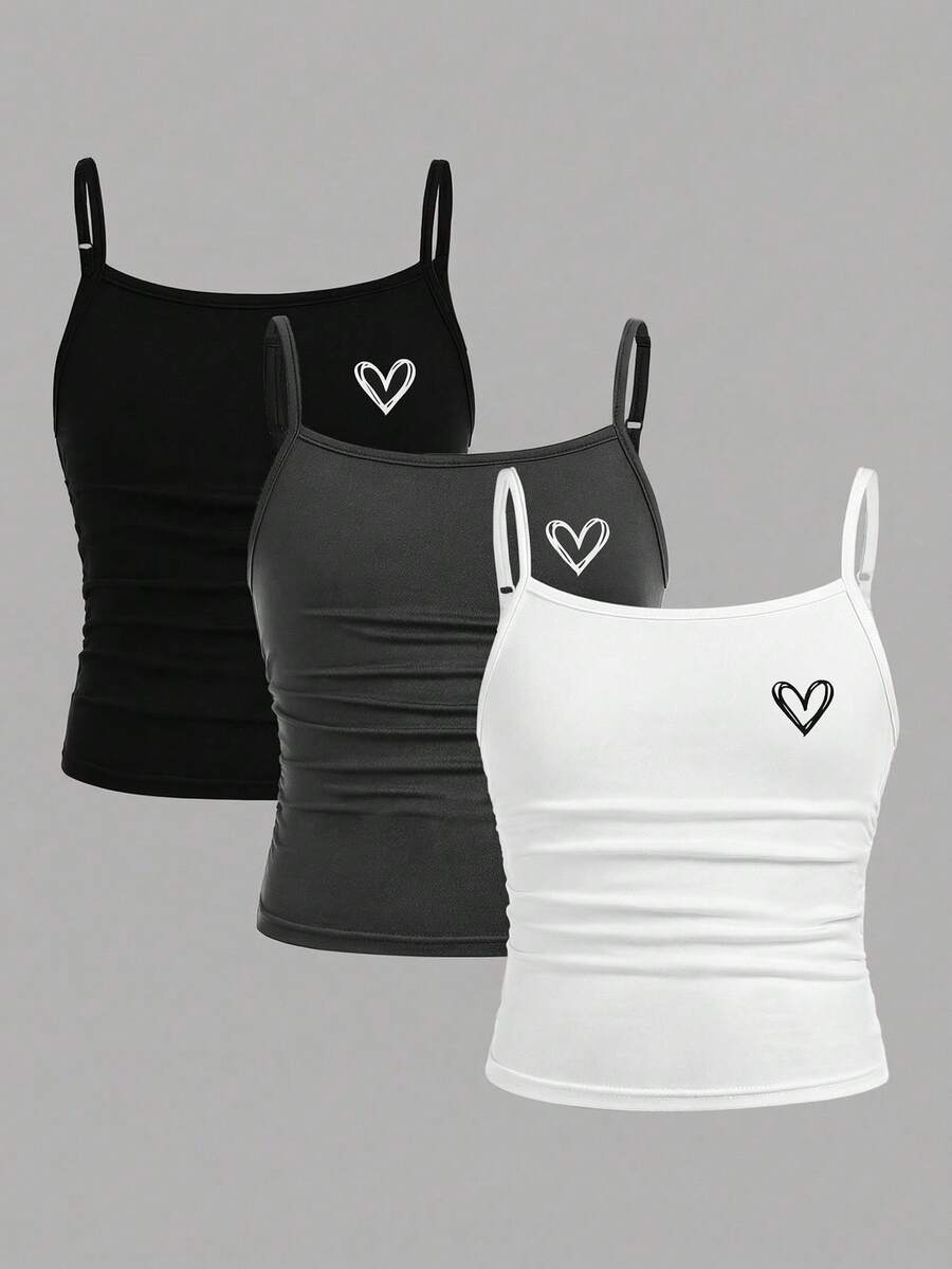 SHEIN Girlism Bộ 3 áo hai dây ôm sát, kiểu dáng thể thao thường ngày, dành cho bé gái tuổi teen. - Nhiều màu - Xem 1
