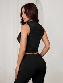 SHEIN PETITE Women's Scoop Neck Lace Fitted Camisole, Spring/Summer - Black - View 3