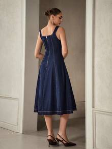 Selenza Women's Casual Washed U-Neck Sleeveless Denim Dress - Dark Wash - View 2