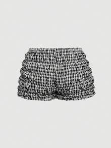 SHEIN MOD 2PCS Kawaii Bow Women Ruched Micro Mini Shorts, Devil Costume, Sexy Costume, Outfits, Bloomer Shorts, Women Clothes 2 Piece Sets Woman Shorts Gingham Shorts - Multicolor - View 8