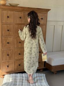 DAZY Tween Girls Botanical Print Wrap Nightgown Loungewear - Green - View 7