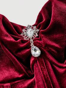 SHEIN MOD 女士酒红色复古优雅褶皱修身派对连衣裙，节日礼服，连衣裙，新年装扮 - 酒紅色 - 查看 5